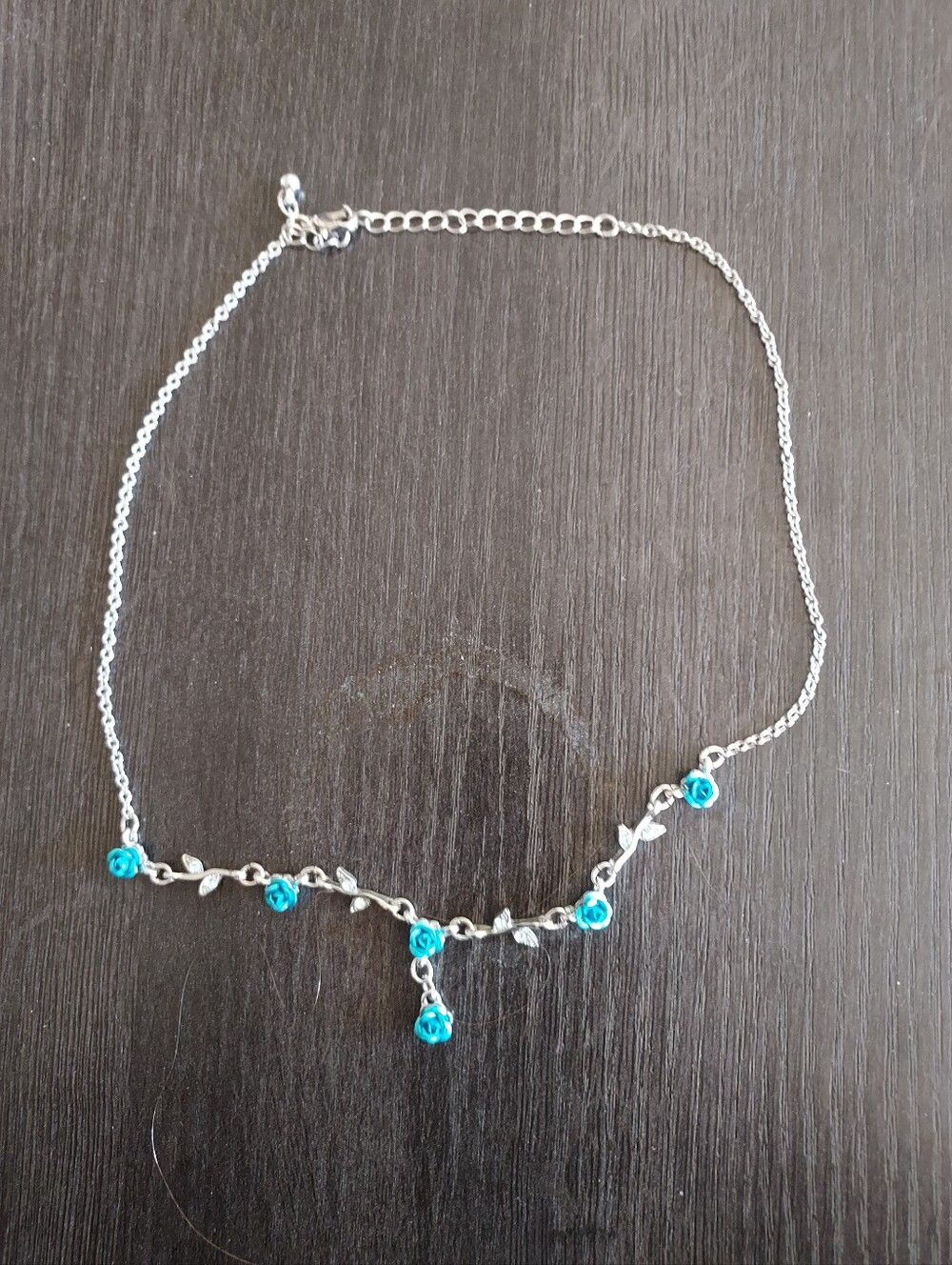Silver Chain Necklace with Turquoise Floral Charms